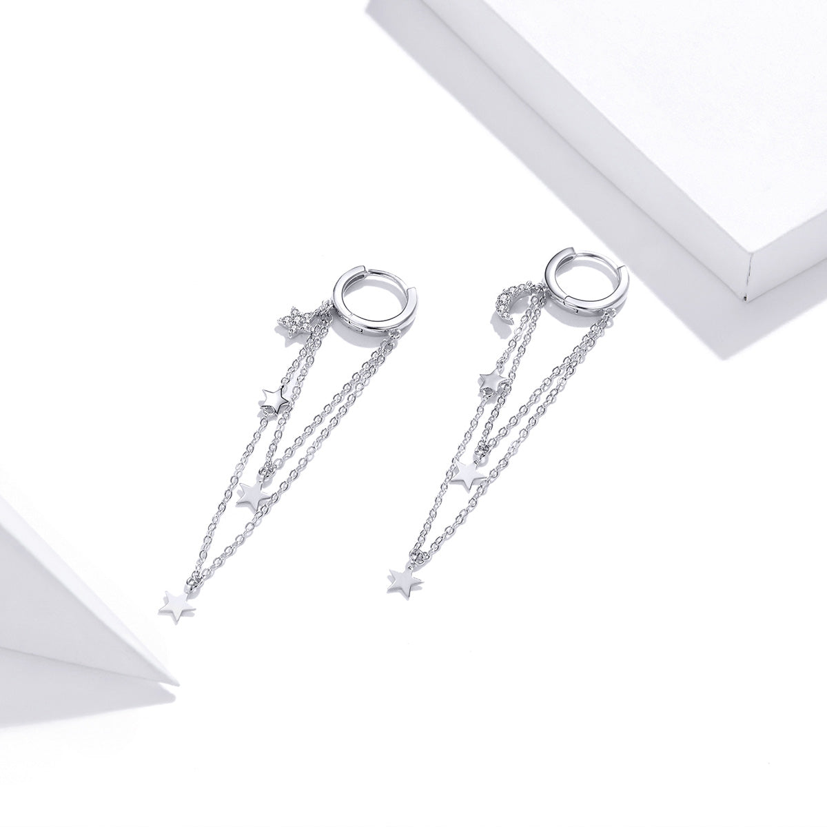 925 Sterling Silver Earrings with Plated Platinum and Pavé Setting CZ, Size 6.5cm