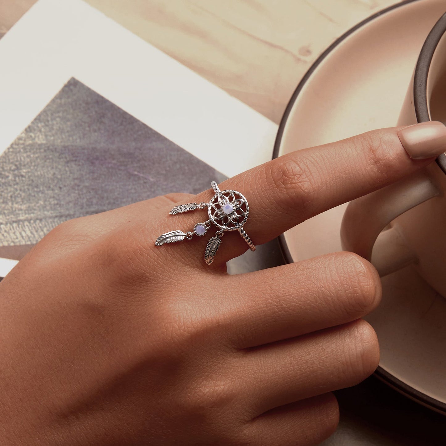 925 Sterling Silver Nano Opal Stone Ring for Women