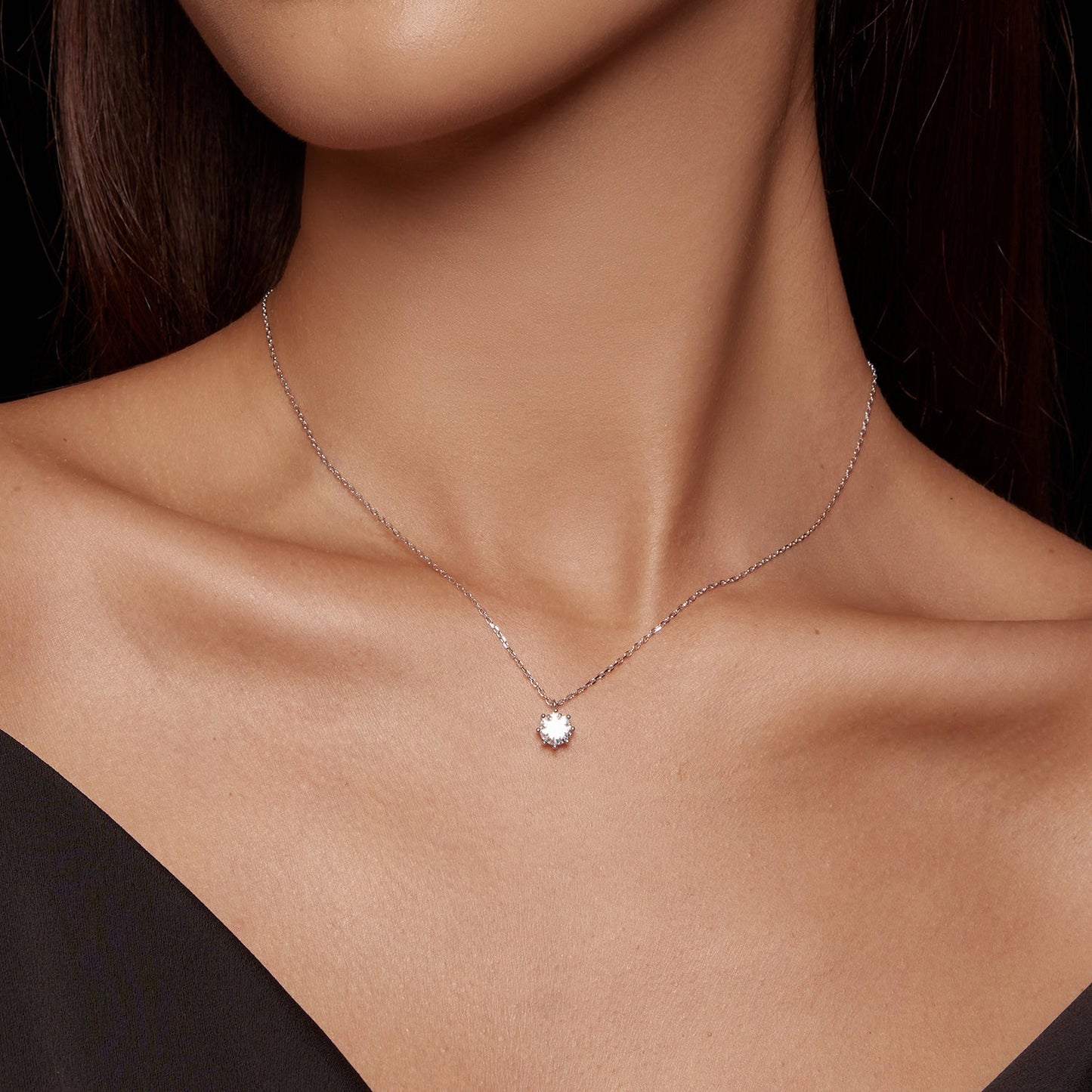 925 Sterling Silver Plated Platinum Moissanite Necklace 39+5cm for Women