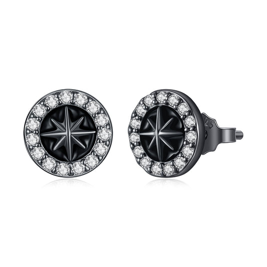 925 Sterling Silver Black Gold Plated Pavé CZ Earrings with Enamel for Women