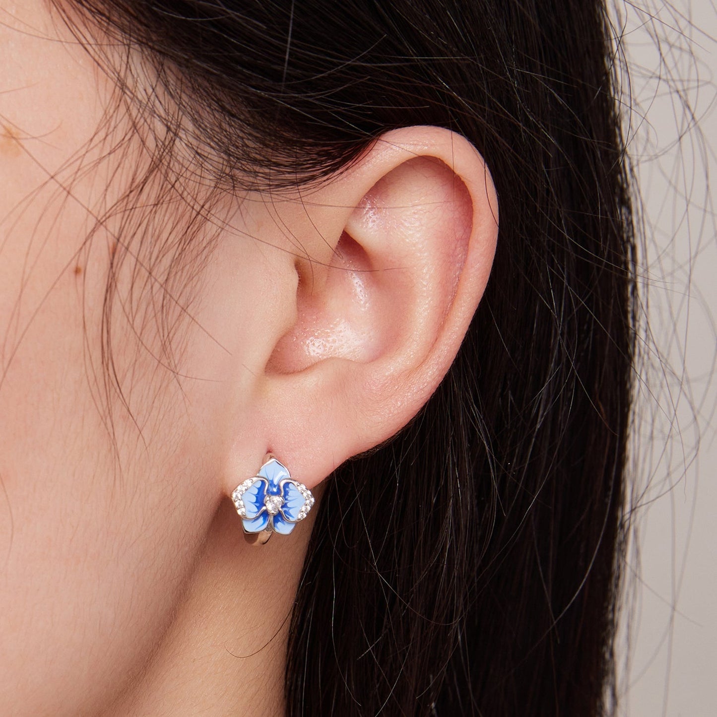 925 Sterling Silver Earrings with Enamel and Pavé Setting, 10mm for Women