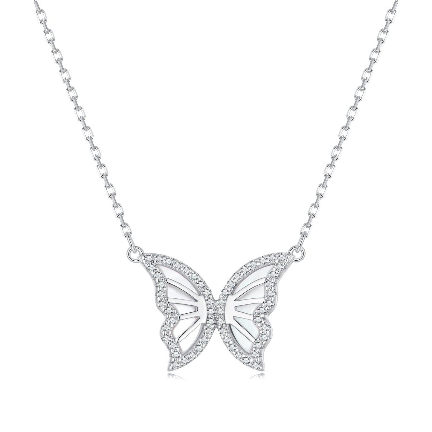 S925 Sterling Silver Plated Nacre & CZ Necklace, 40+5cm for Women