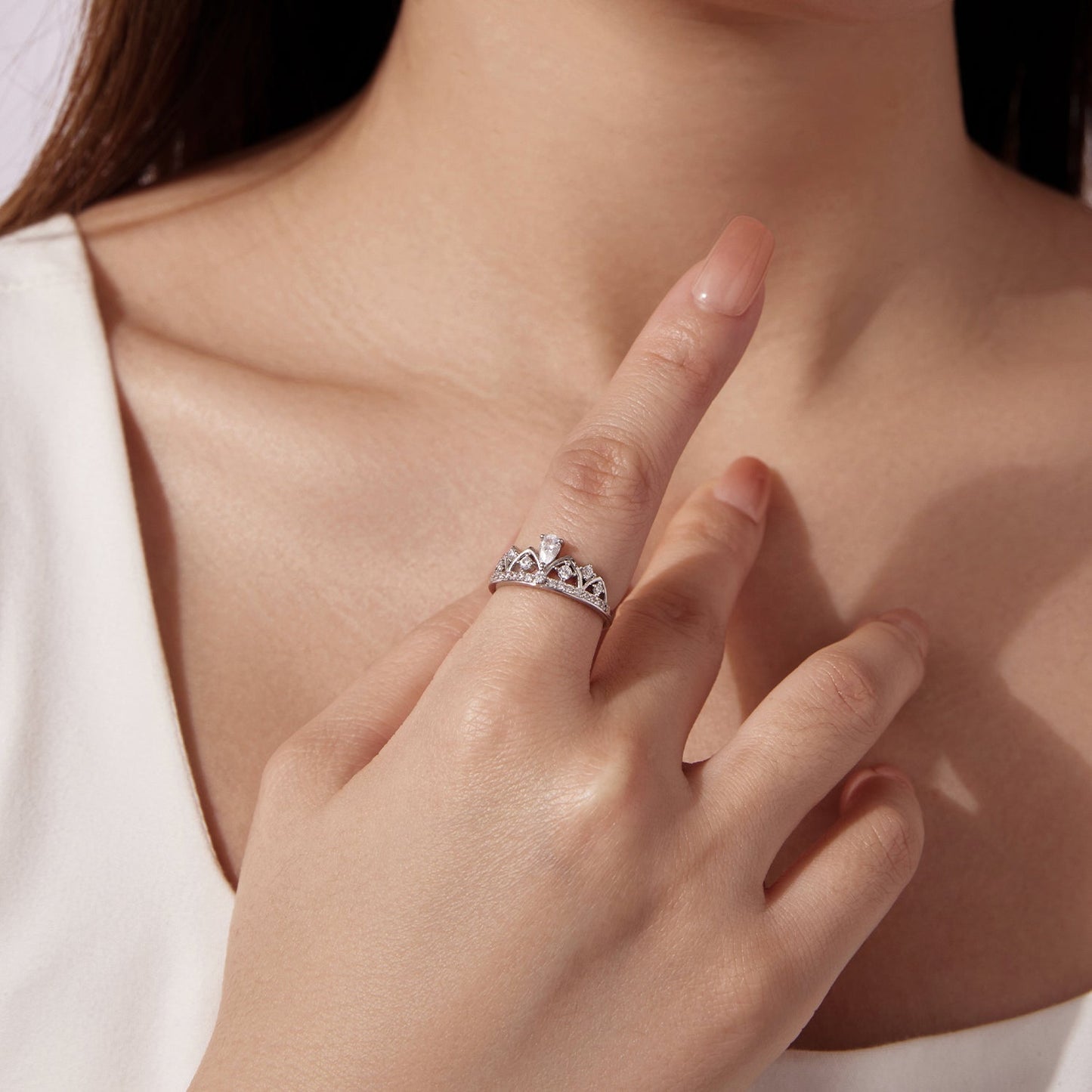 925 Sterling Silver Pavé Setting CZ White Gold Plated Ring Size 6 for Women