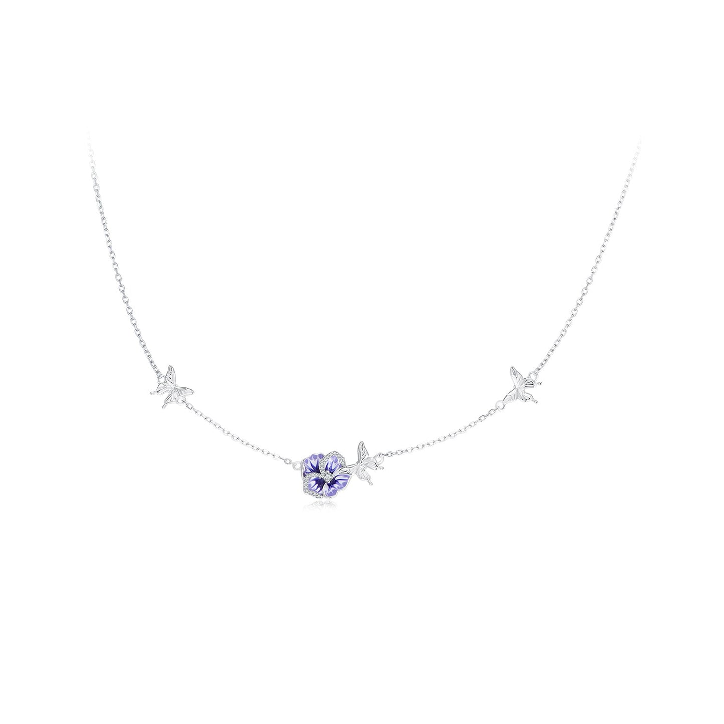 925 Sterling Silver Adjustable Length Necklace with Enamel, CZ Pendant for Women