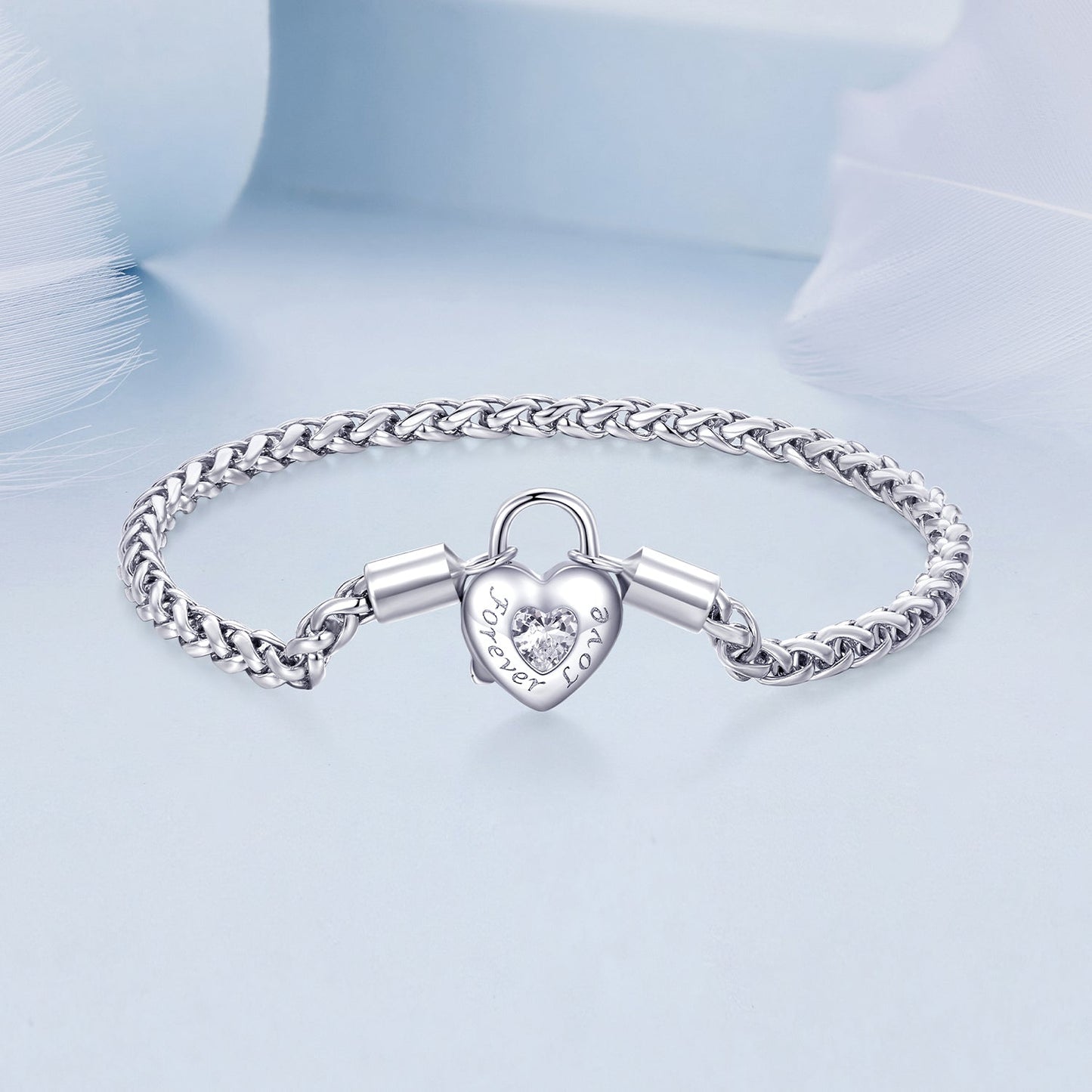 925 Sterling Silver Bracelet with CZ in Pavé Setting, 17.0 Size, Platinum Plated for Women