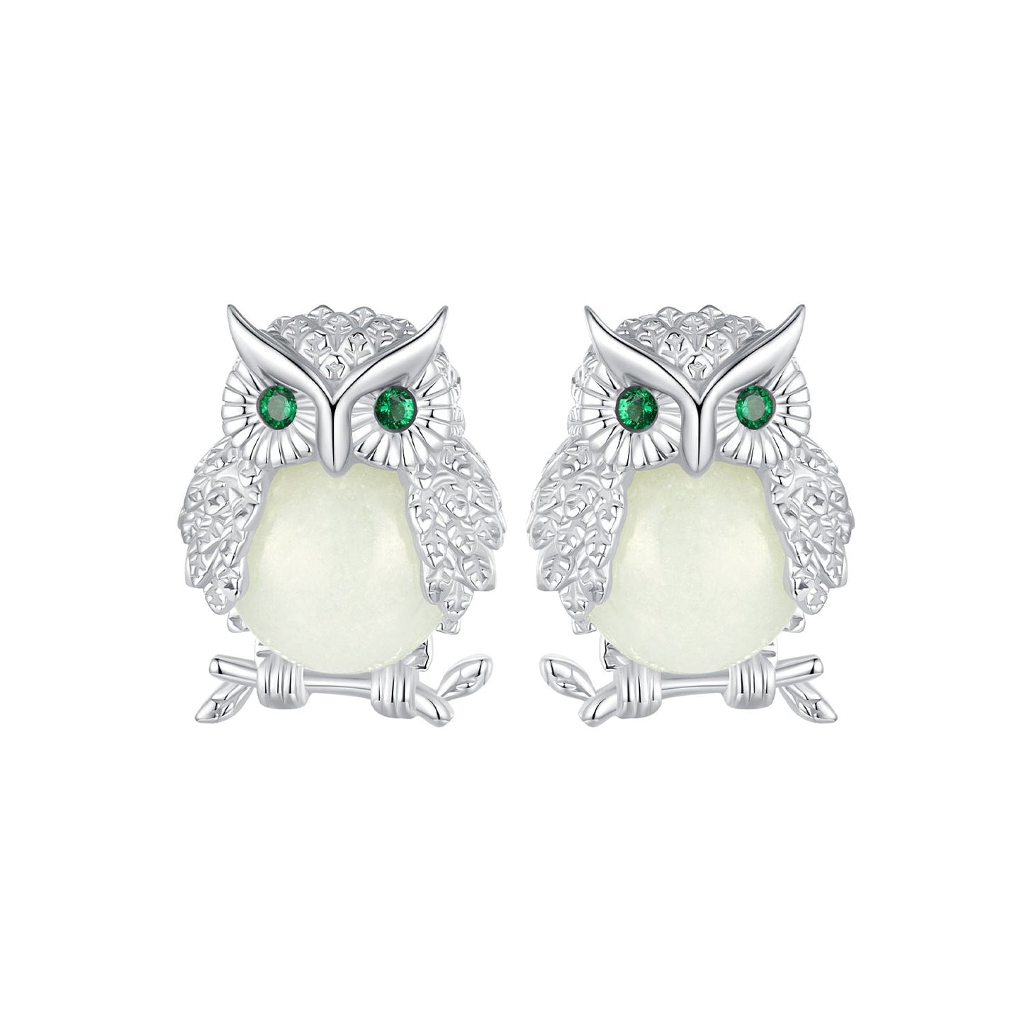 925 Sterling Silver Plated Platinum Luminous Stone Earrings 10*8mm for Women