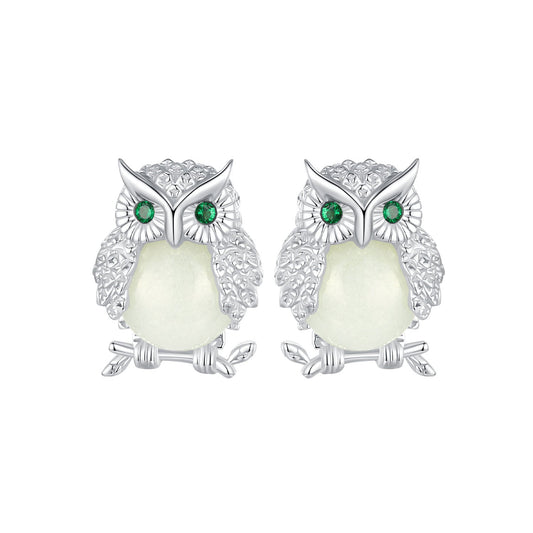 925 Sterling Silver Plated Platinum Luminous Stone Earrings 10*8mm for Women
