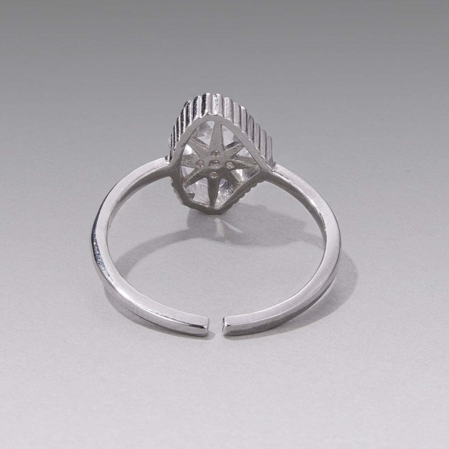 925 Sterling Silver Ring with Transparent Glass and CZ, 0.15cm Width, for Women