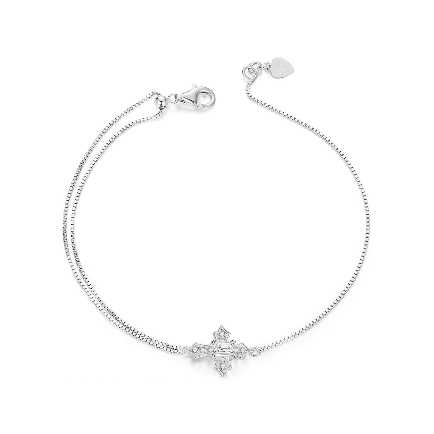 925 Sterling Silver White Gold Plated Bracelet with CZ Pendant 200mm for Women