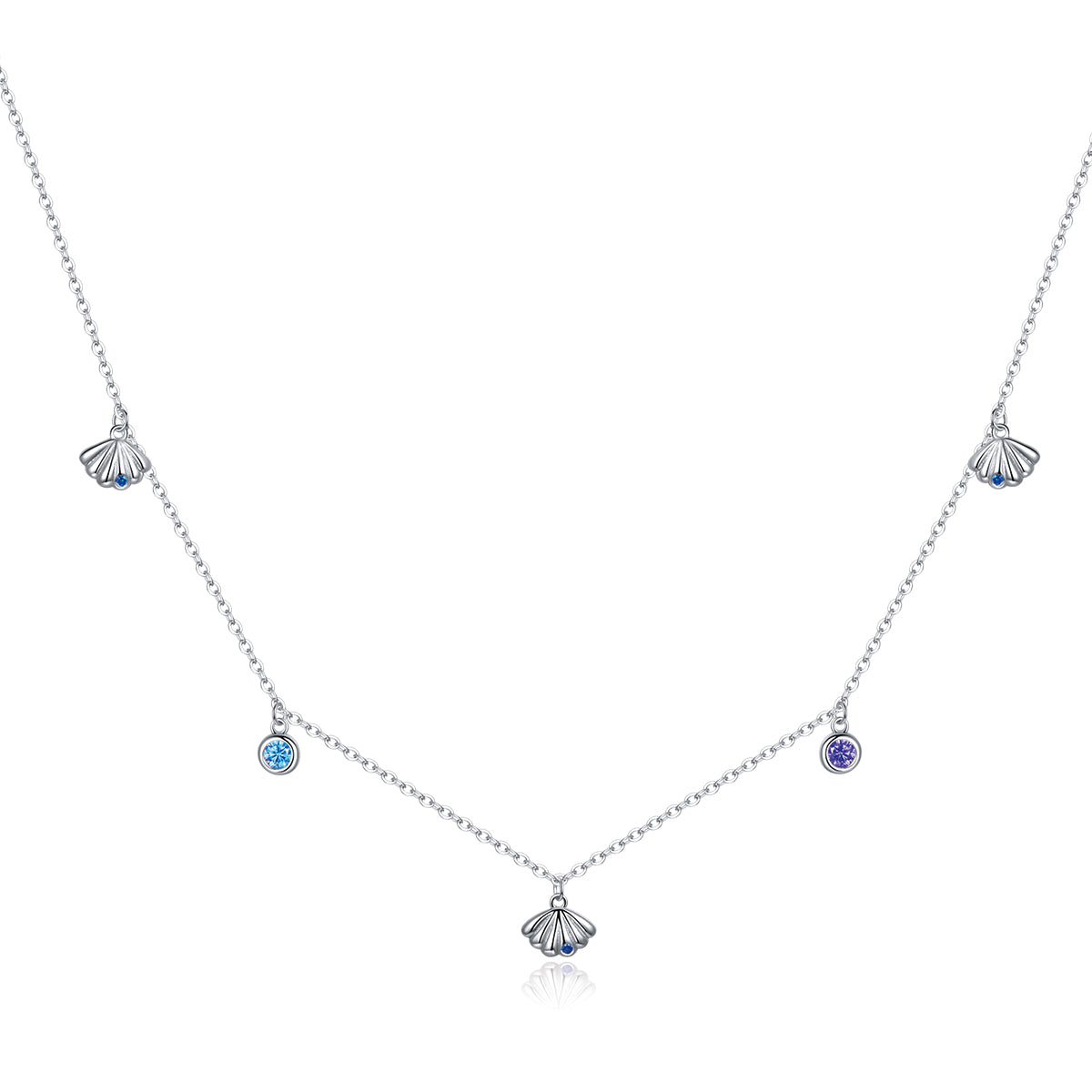 925 Sterling Silver Adjustable Necklace with Scallop Design and Pavé Setting CZ