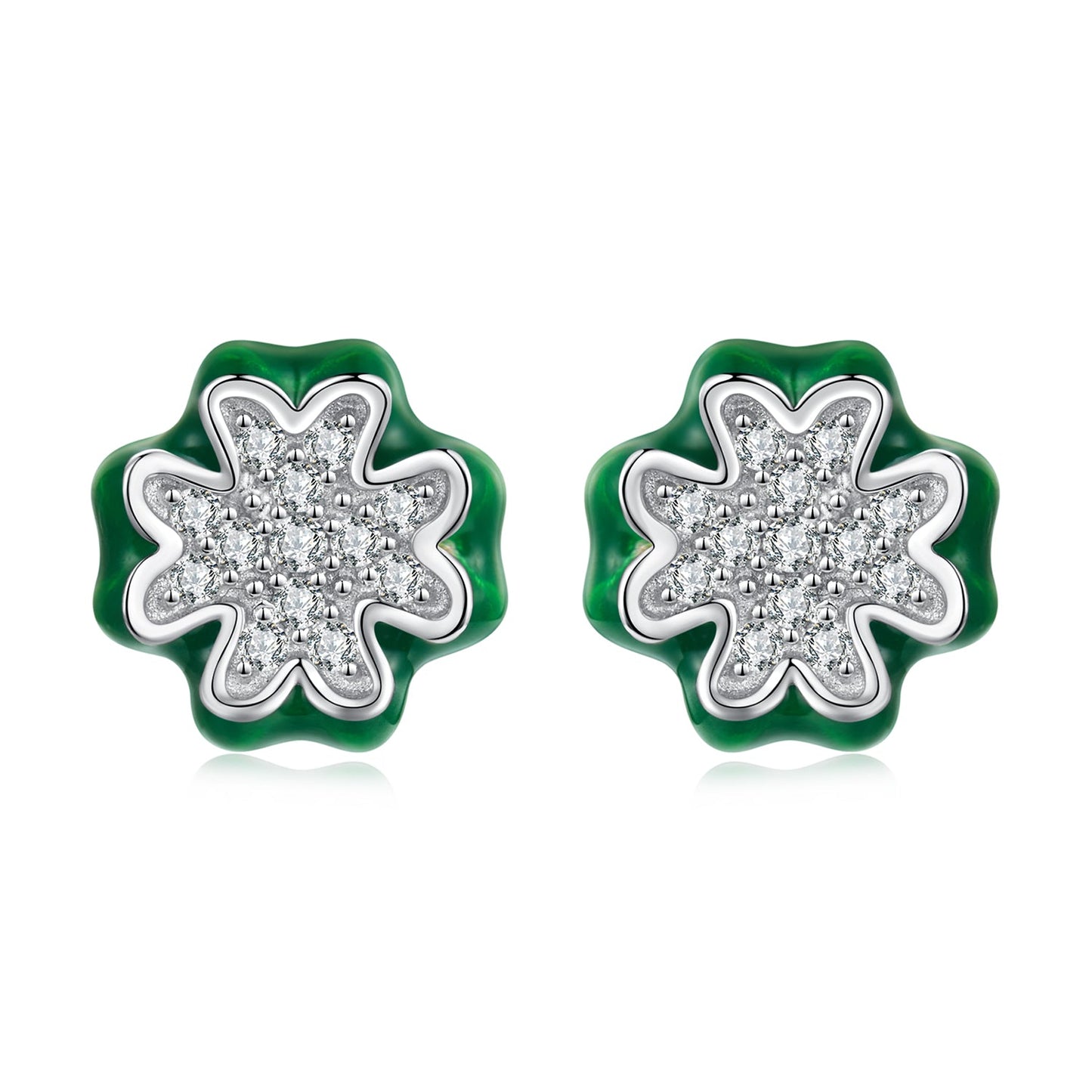 925 Sterling Silver Earrings with Pavé Set CZ & White Gold Plating, 0.75cm for Women