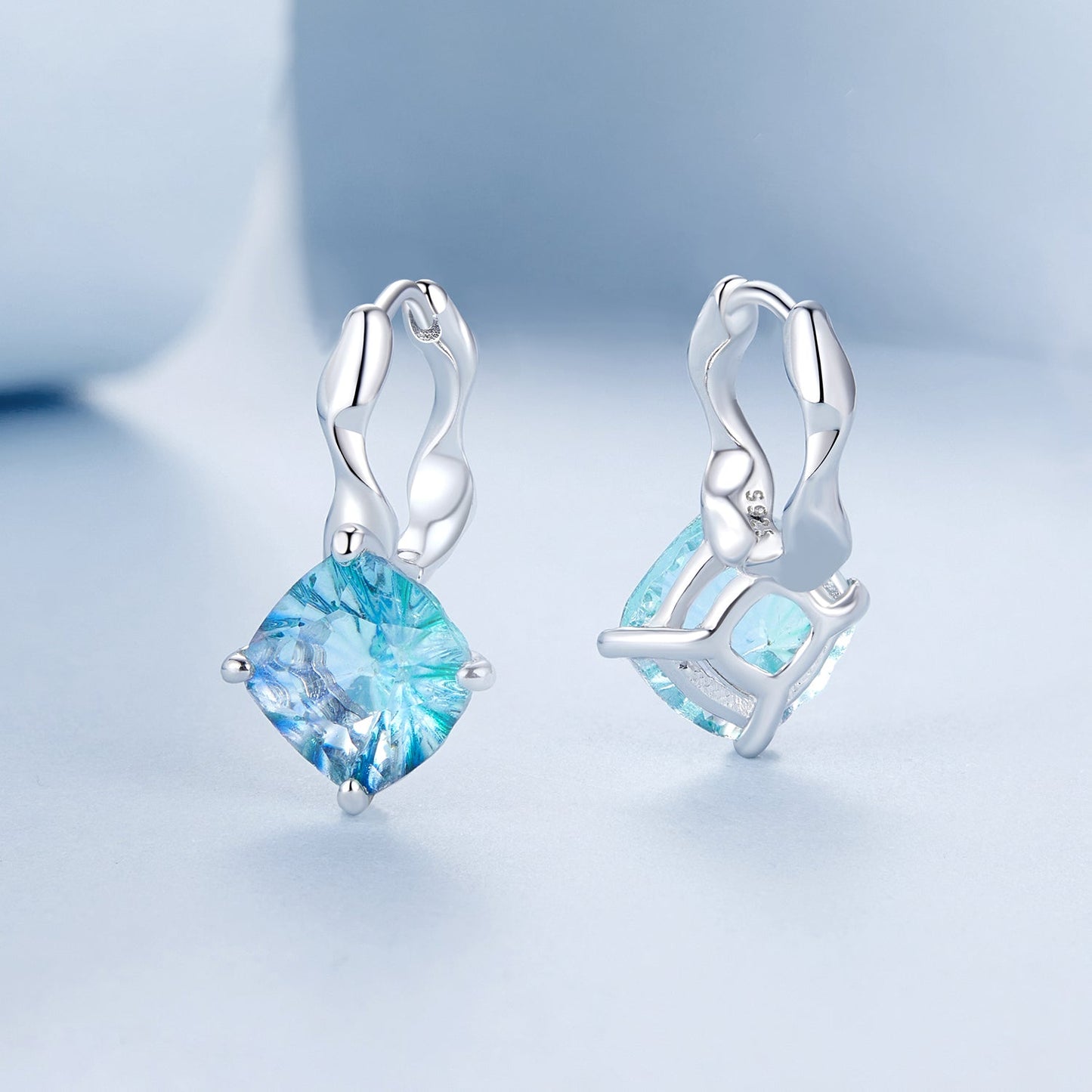 925 Sterling Silver Earrings with Transparent Glass and White Gold Plating for Women