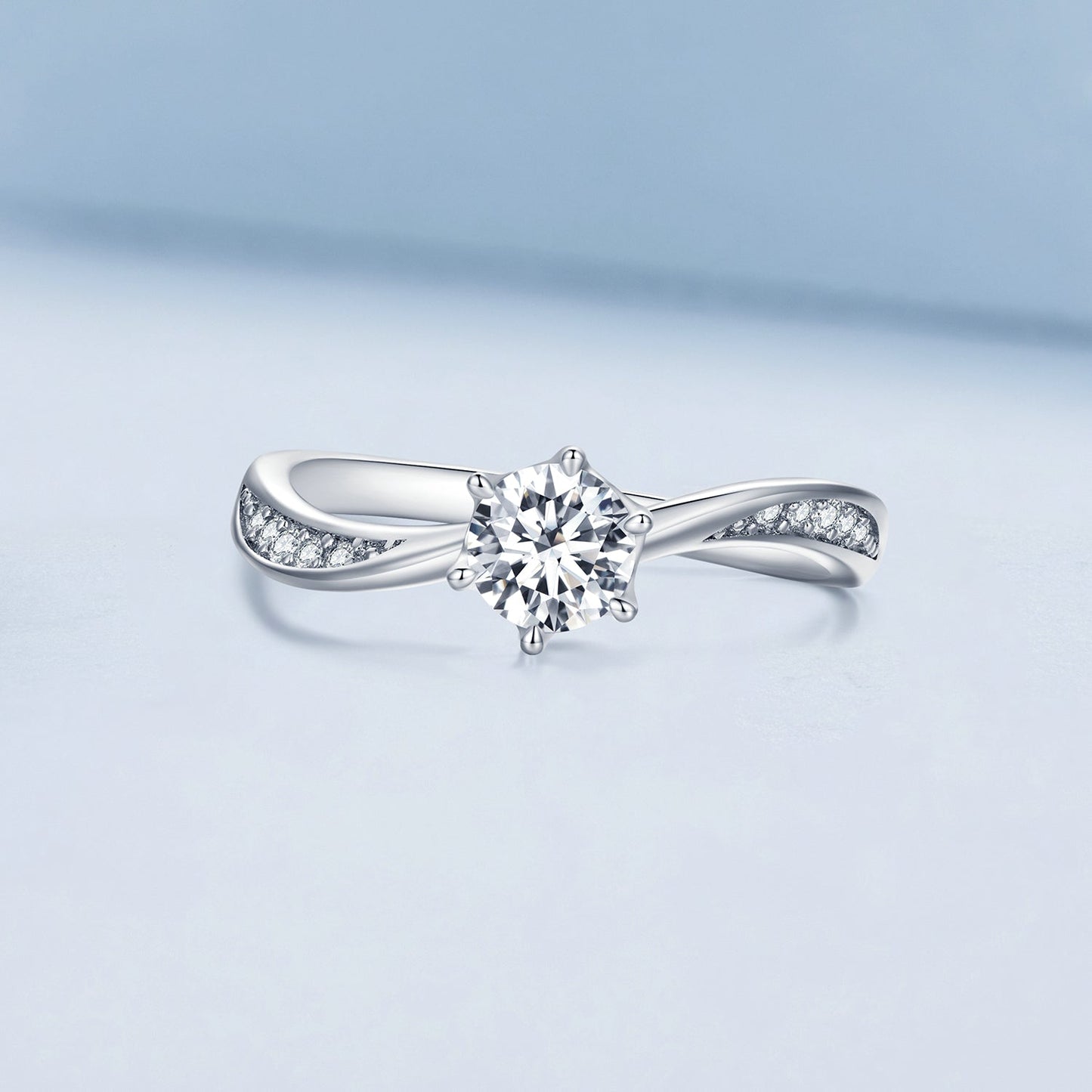 925 Sterling Silver Platinum Plated 5mm CZ Ring Size 6 for Women