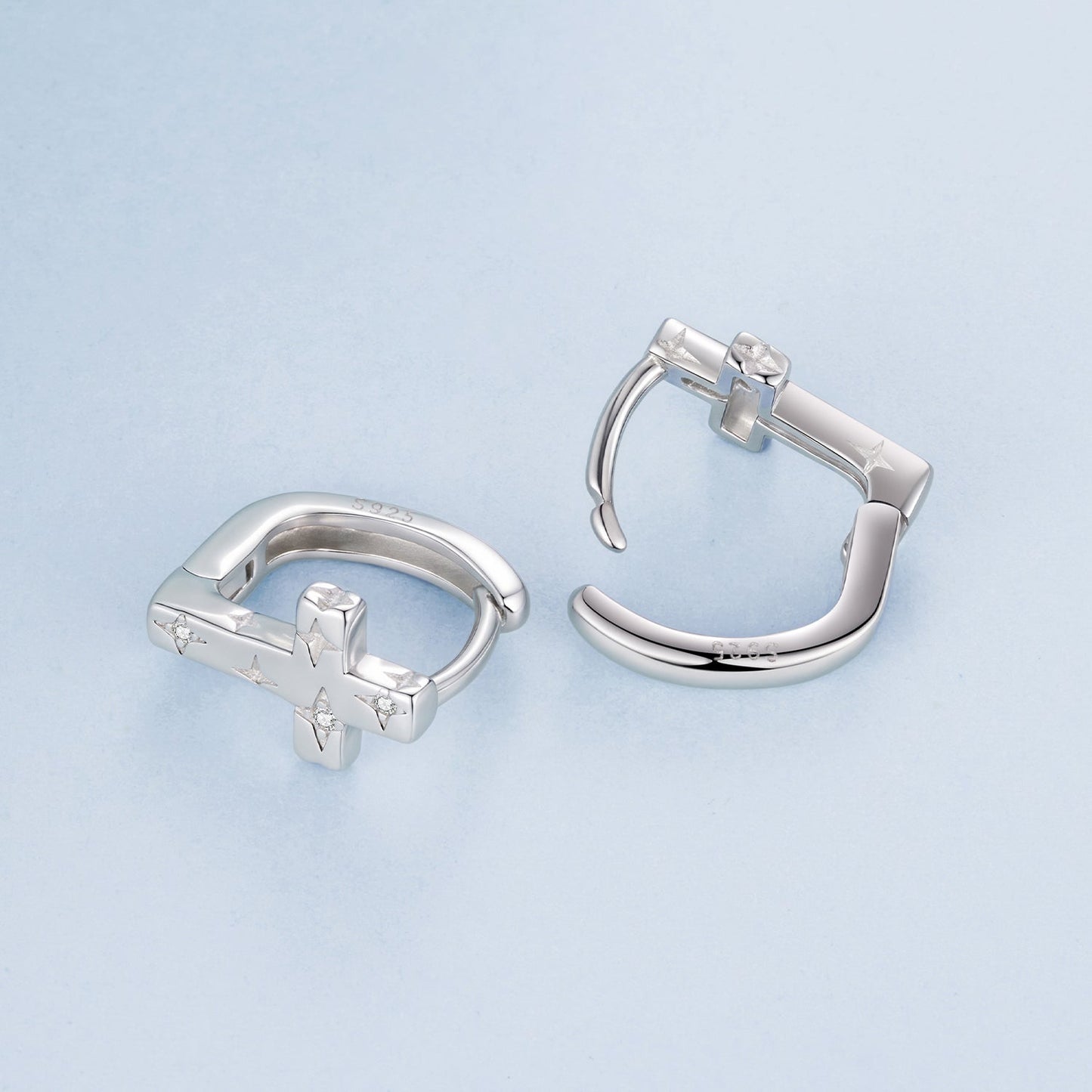 925 Sterling Silver Hoop Earrings with Pavé Setting CZ, 1.3x0.8cm, for Women