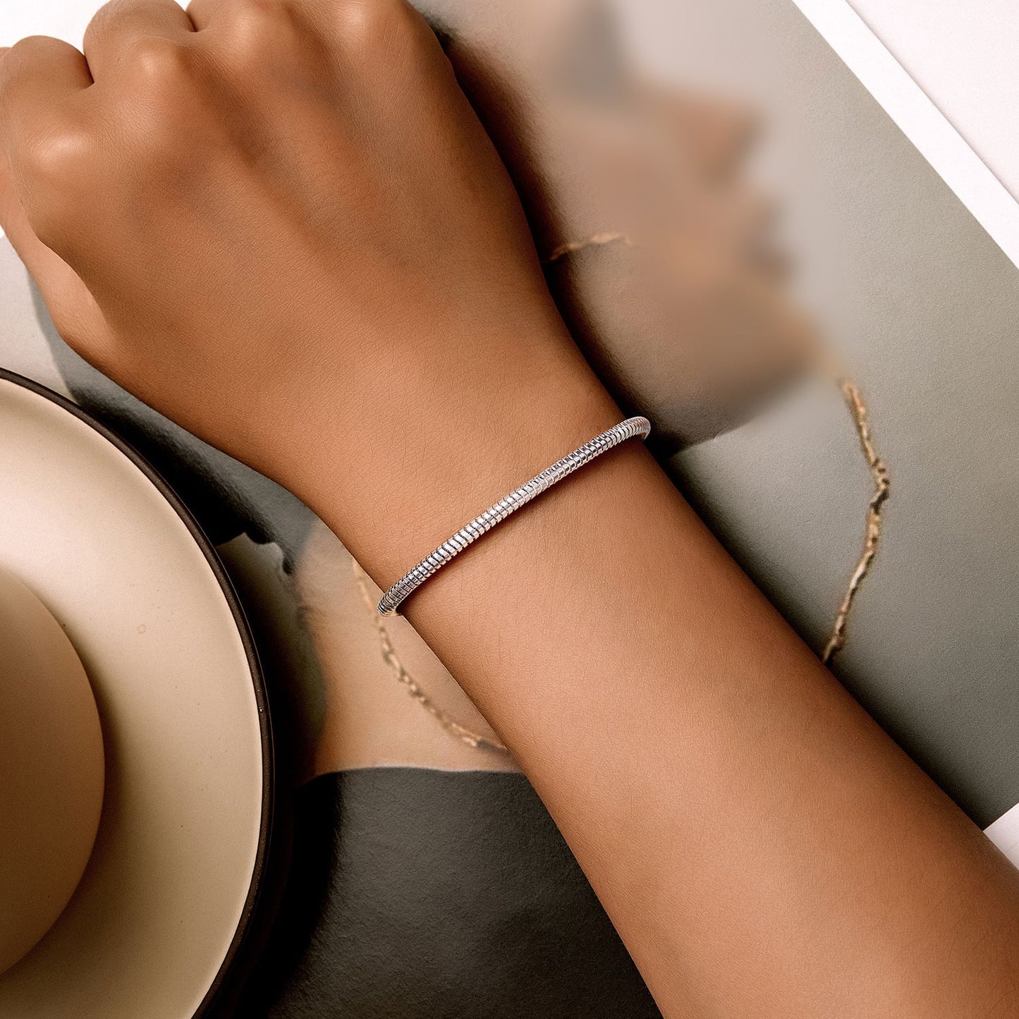 925 Sterling Silver Plated Platinum 140mm Chain Thickness 3mm Bracelet for Women