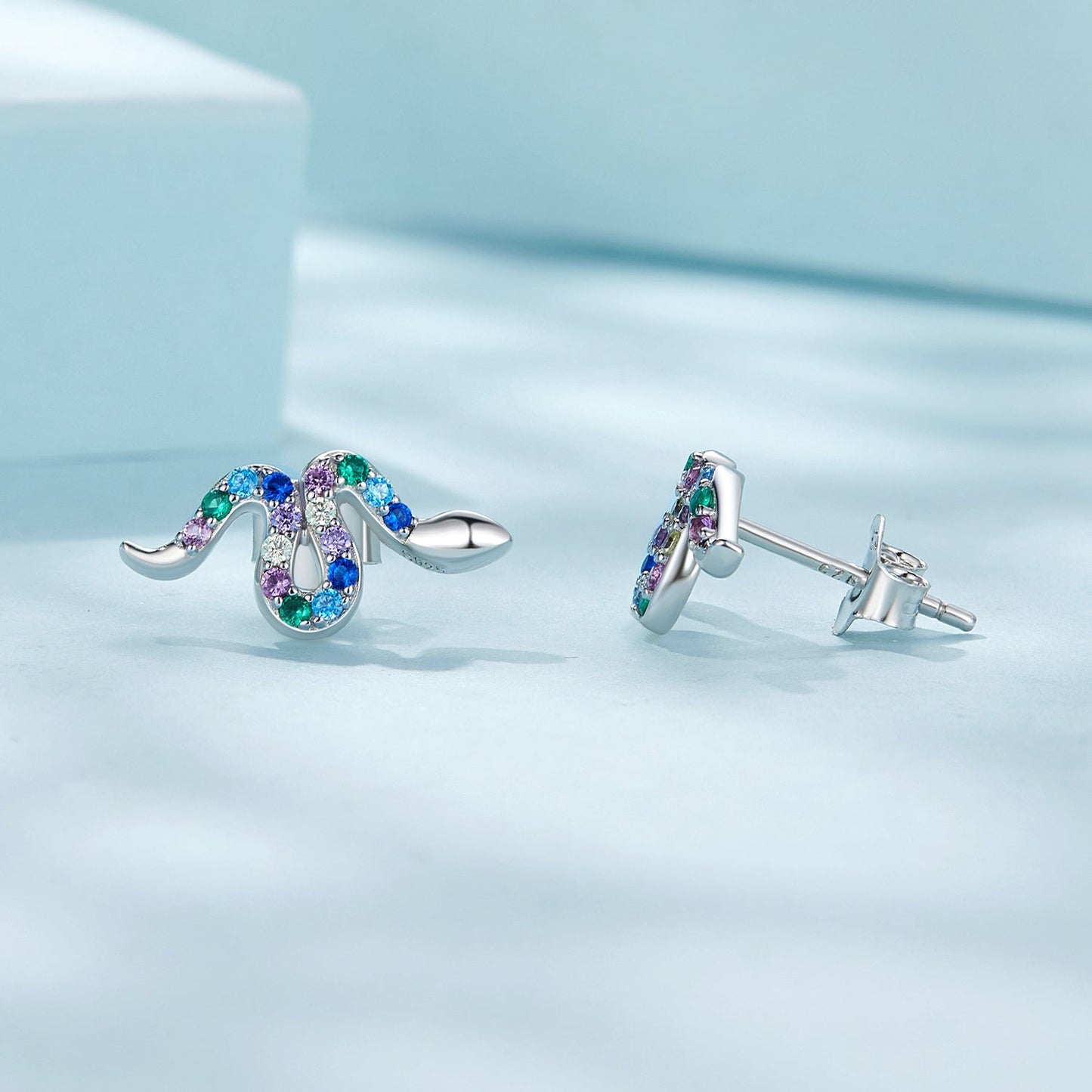 925 Sterling Silver Earrings with Pavé Setting CZ, 7x15mm, Plated Platinum for Women