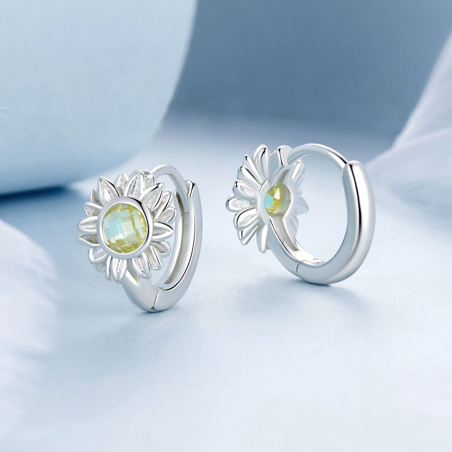 925 Sterling Silver Earrings with Transparent Glass, 12x9mm Size for Women