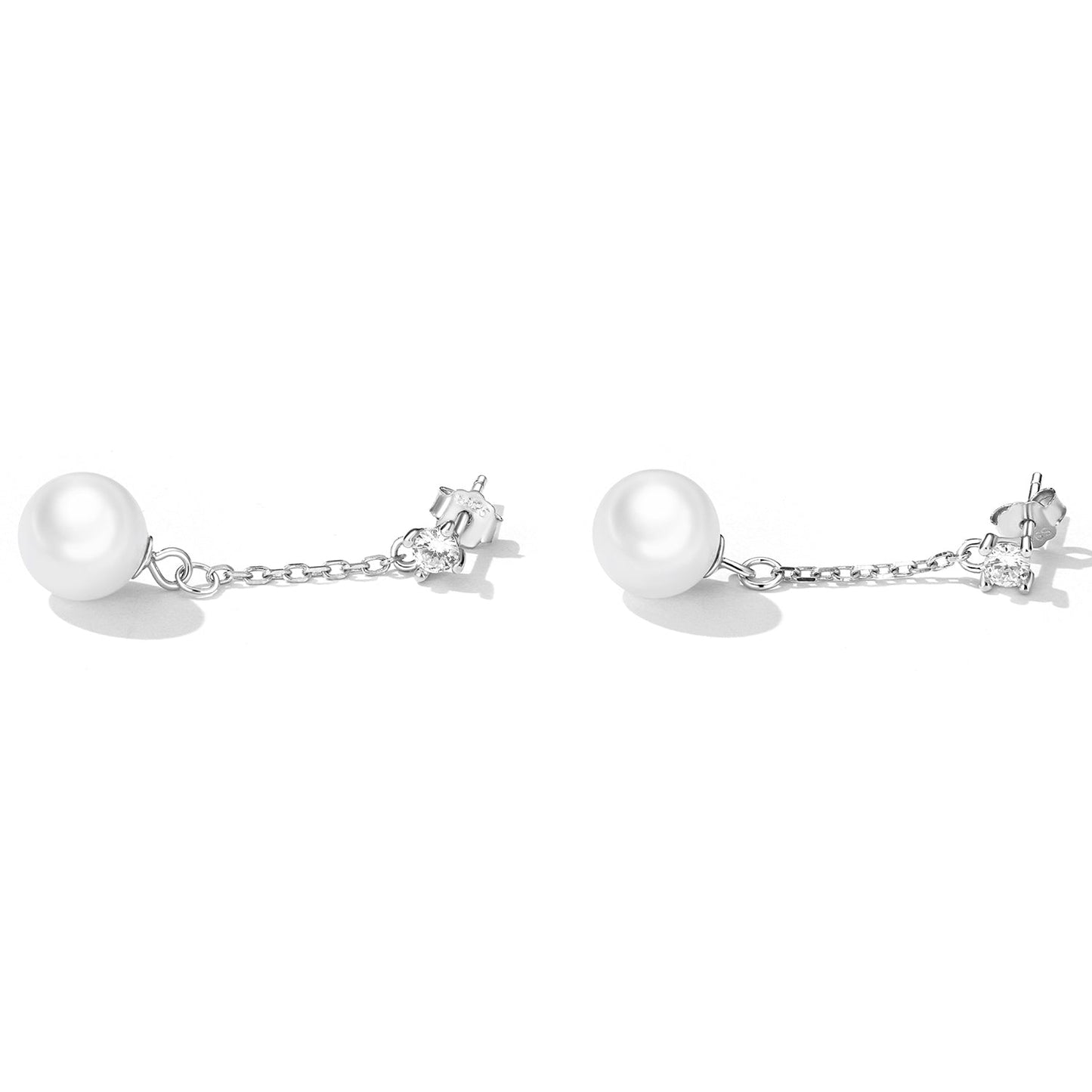 925 Sterling Silver Earrings with Pavé Setting CZ & Quality Shell Pearl
