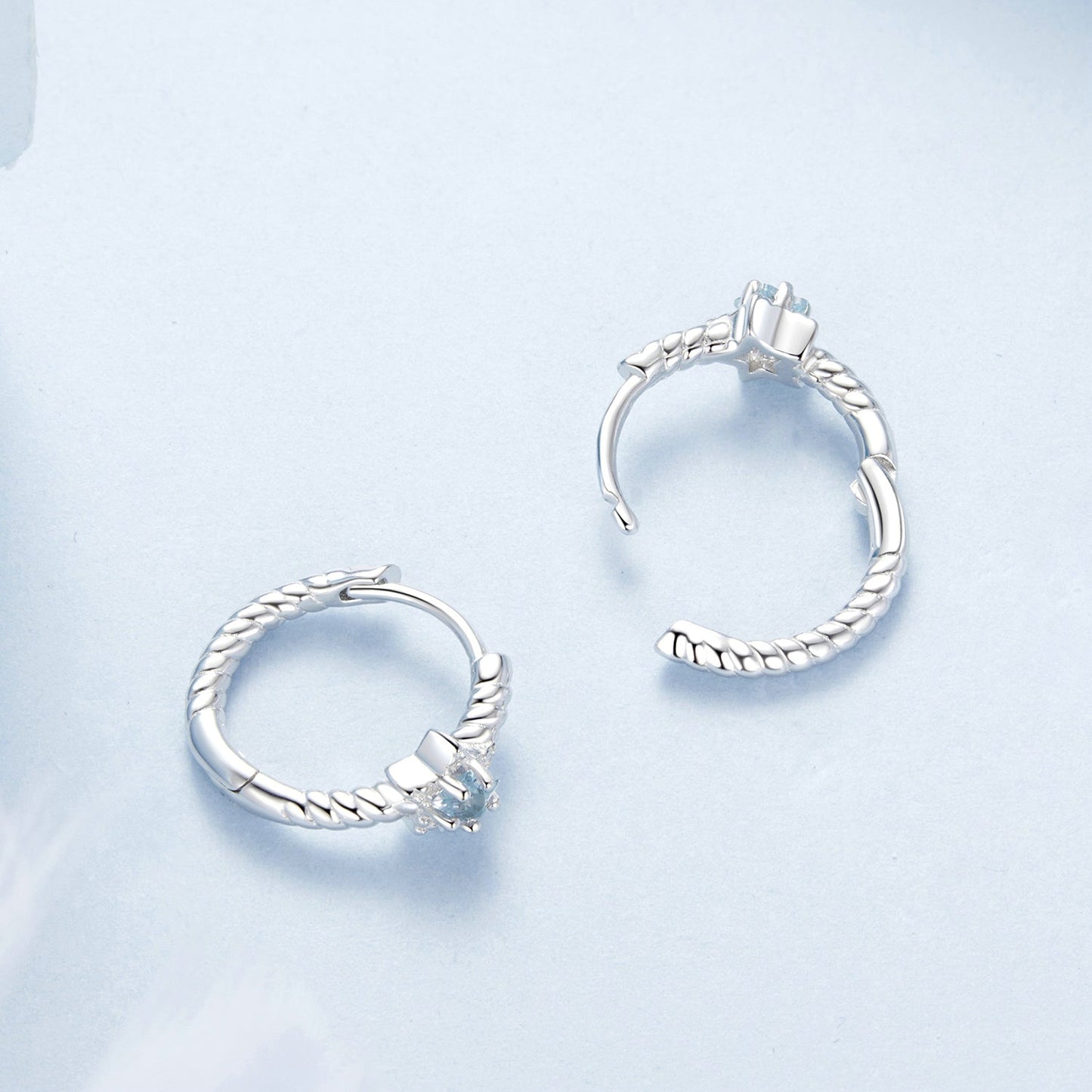 925 Sterling Silver Earrings with CZ and White Gold Plating, 1.3cm for Women