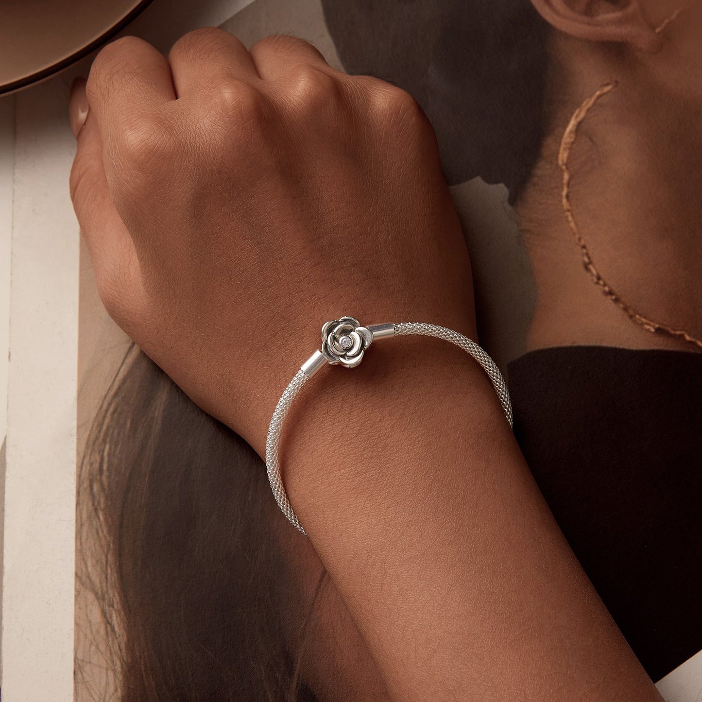 925 Sterling Silver Bracelet with Oxidized Finish and CZ 17.0 cm
