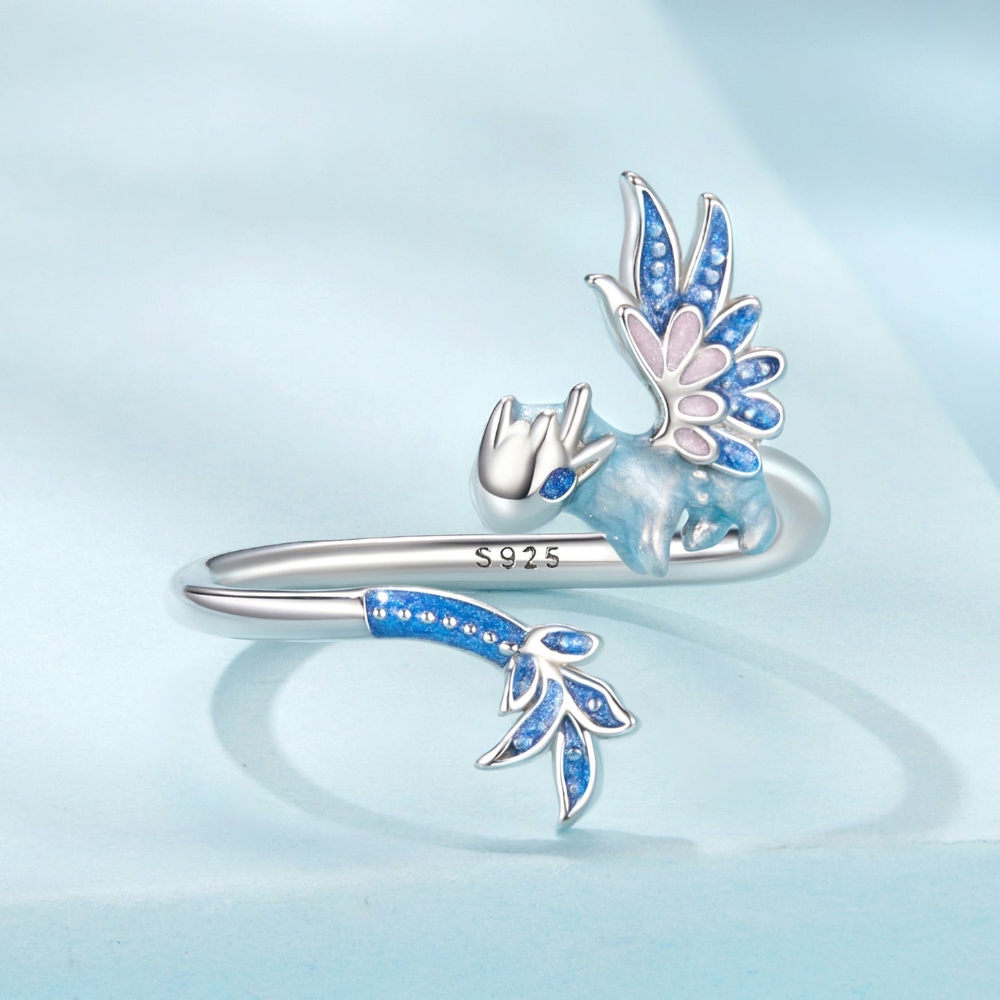 925 Sterling Silver Enamel Process Pavé CZ White Gold Ring for Women