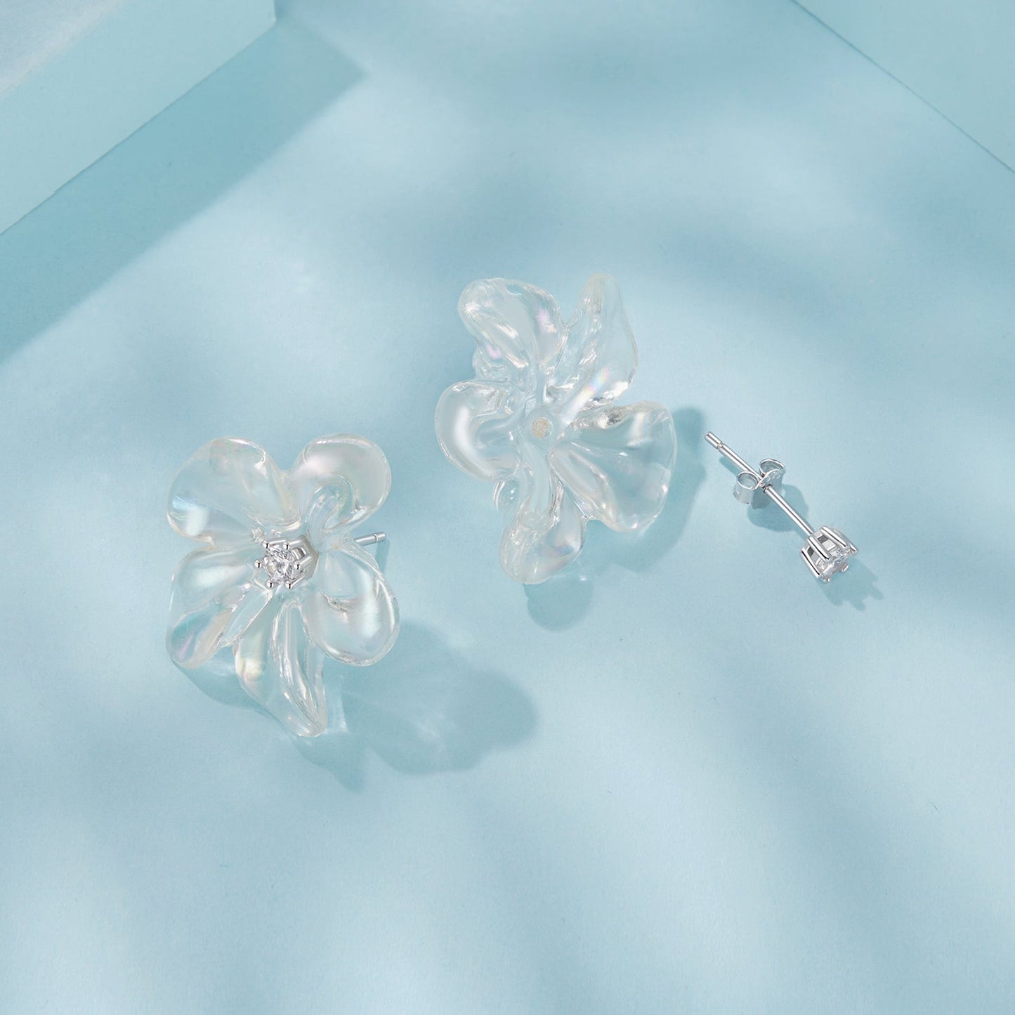 925 Sterling Silver Earrings with Pavé Setting CZ and Resin, 2.5x2.1cm for Women