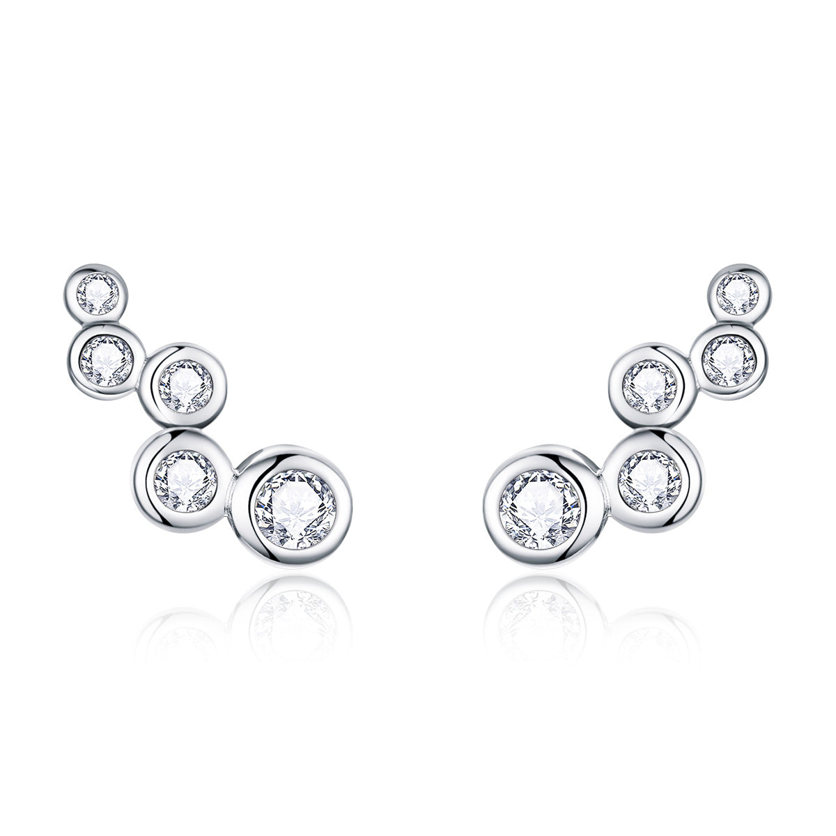 925 Sterling Silver Earrings with Pavé Setting CZ, 0.5x1.2 cm for Women