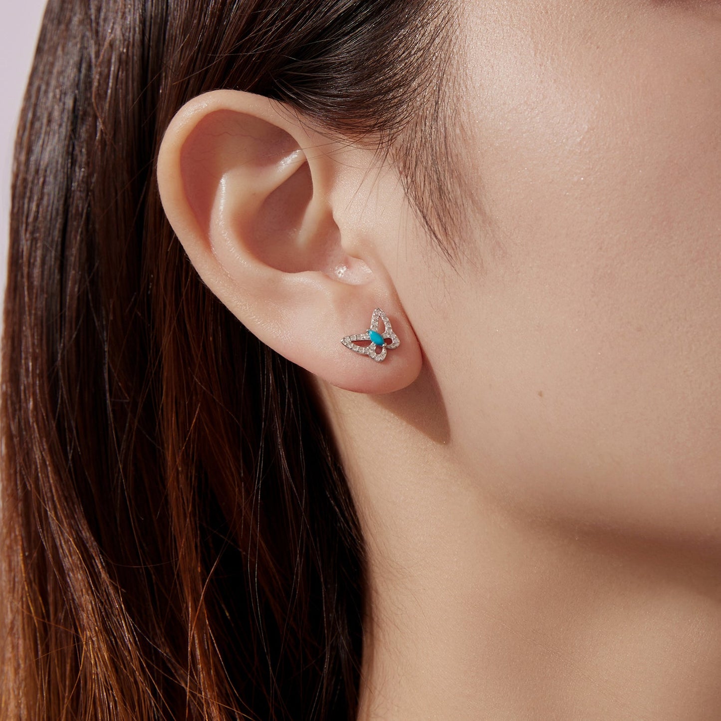 925 Sterling Silver White Gold Plated Earrings with Synthetic Turquoise and CZ
