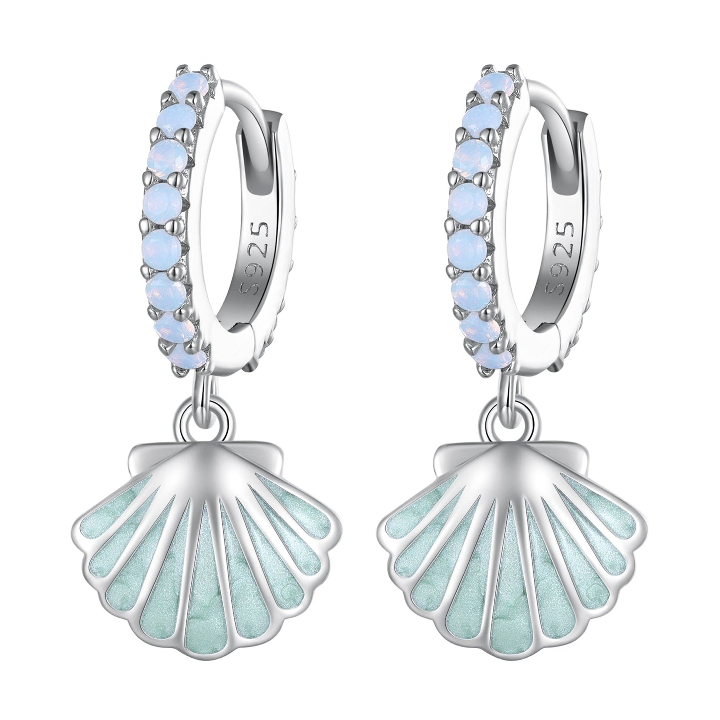 925 Sterling Silver Opal Enamel Earrings - 21x10mm for Women