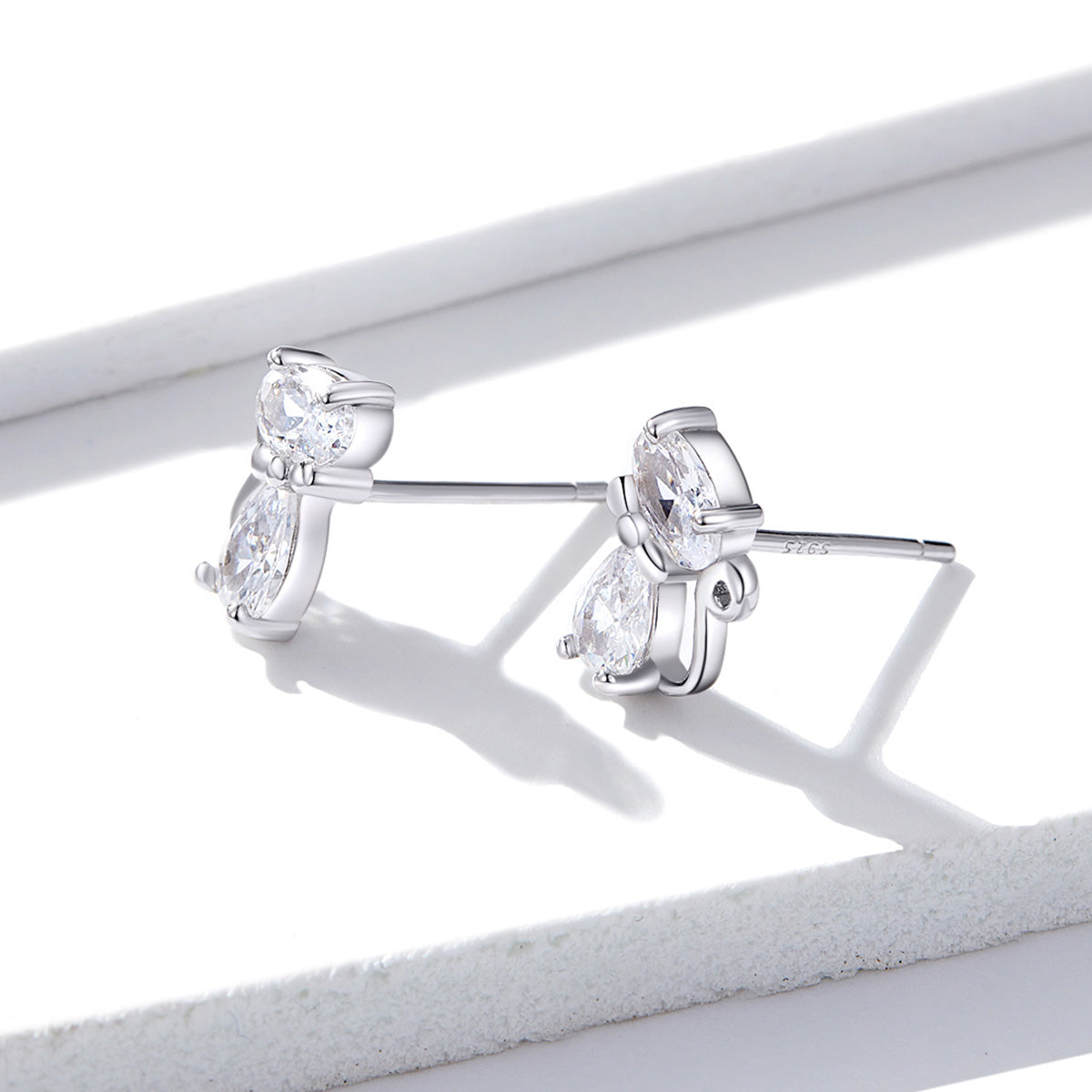 925 Sterling Silver Plated Platinum Earrings with Pavé Setting CZ for Women