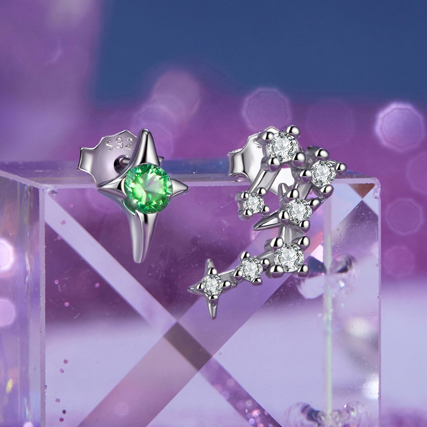 925 Sterling Silver White Gold Plated Star & Constellation Earrings for Women