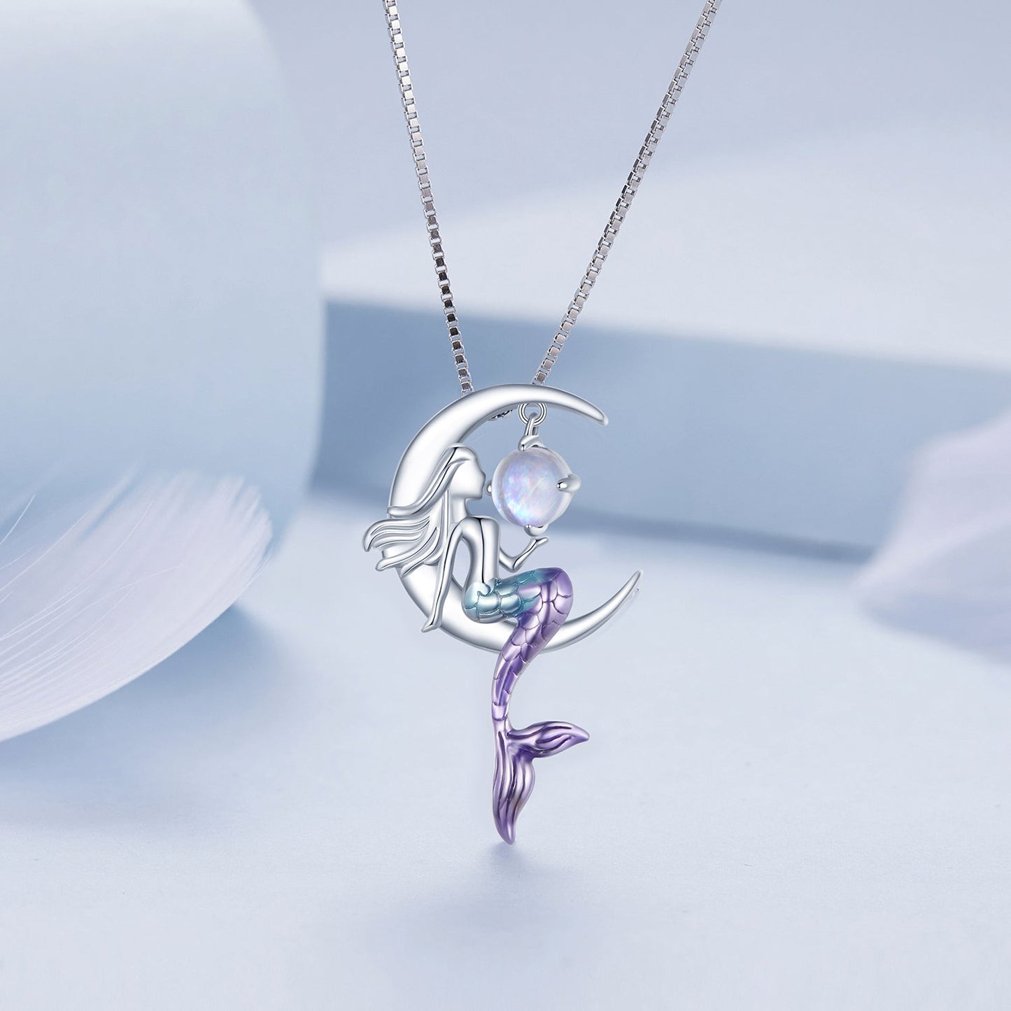 925 Sterling Silver 29x18mm Moonstone Pendant Necklace with Enamel Process