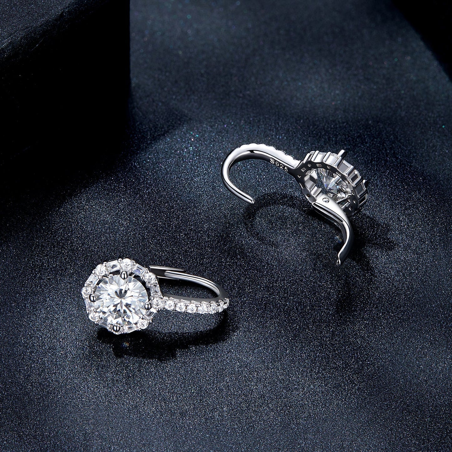 925 Sterling Silver Moissanite Earrings with Pavé Setting, 1.9x1.0cm for Women
