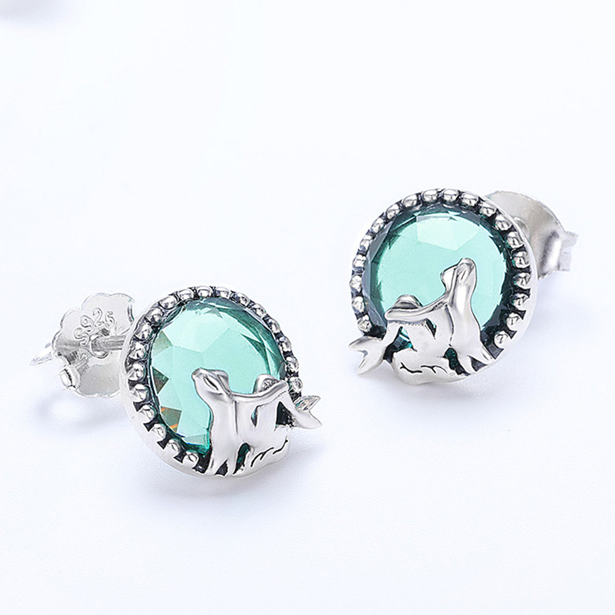 S925 Oxidized Silver Transparent Glass Earrings for Women