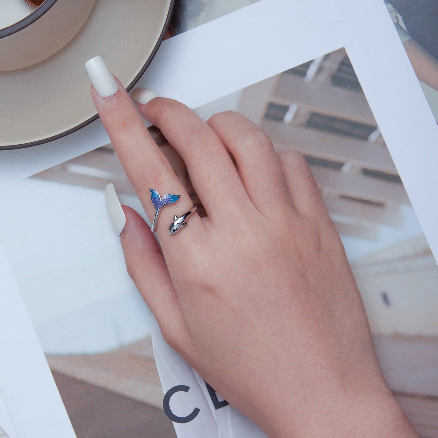 925 Sterling Silver Enamel Plated Puffer Fish Ring