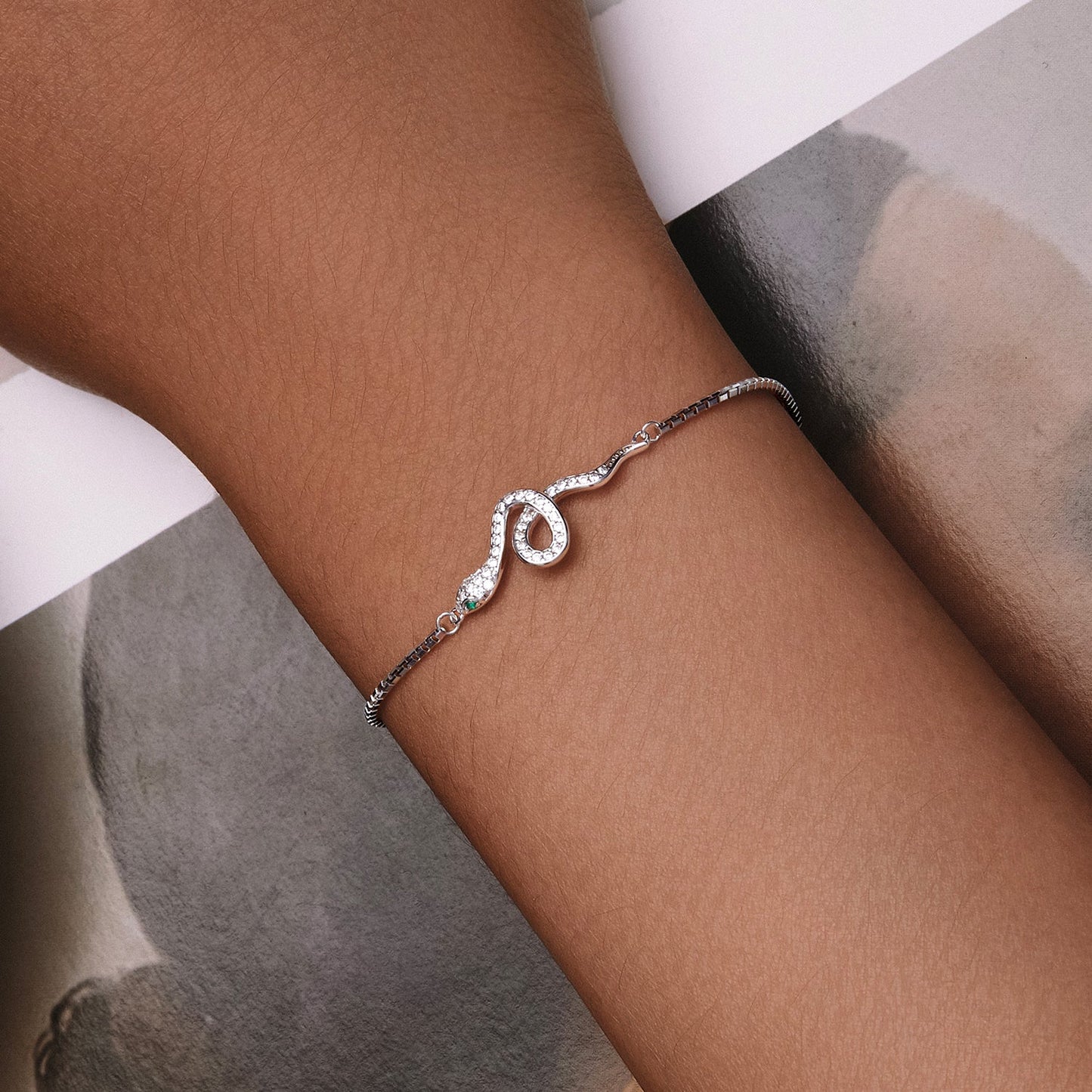 S925 Sterling Silver & Pavé CZ Platinum-Plated Bracelet