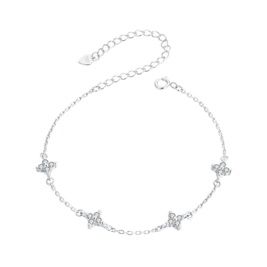 925 Sterling Silver White Gold Plated Adjustable CZ Bracelet for Women