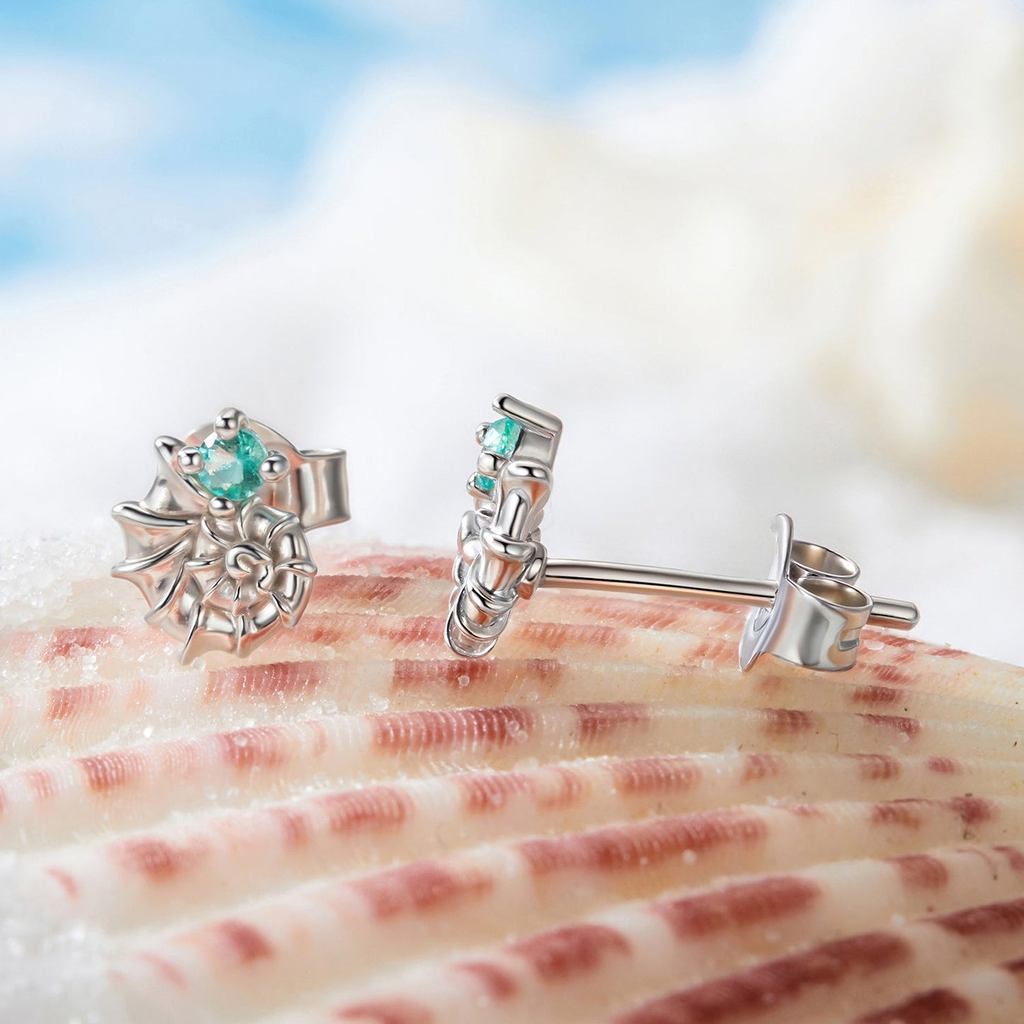 925 Sterling Silver Earrings with Transparent Glass and White Gold Plating for Women