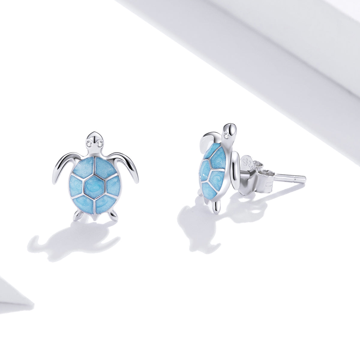 925 Sterling Silver Earrings for Women - Pavé Setting CZ with Enamel Process - 1cm