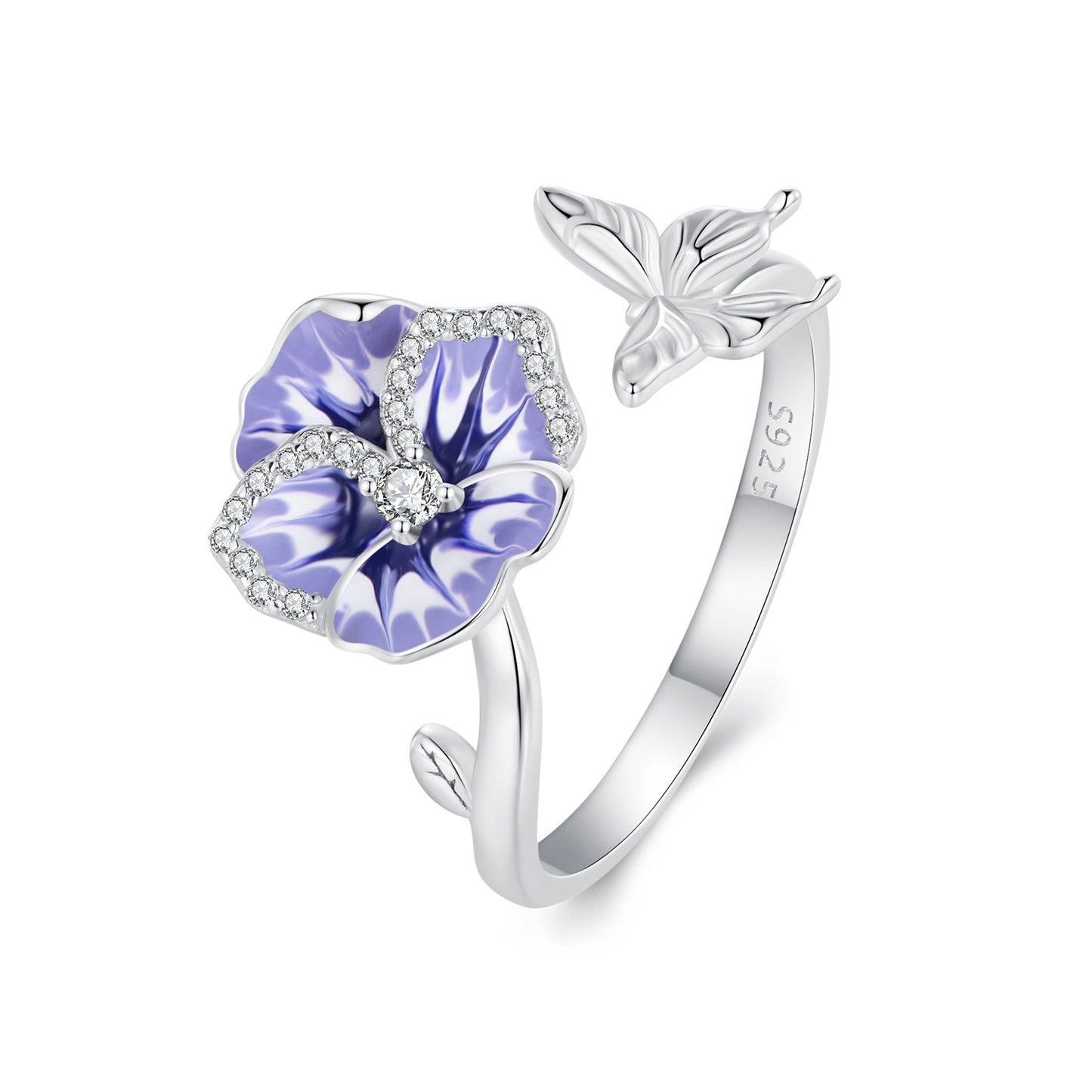 925 Sterling Silver Enamel Process Pavé Setting CZ Ring for Women