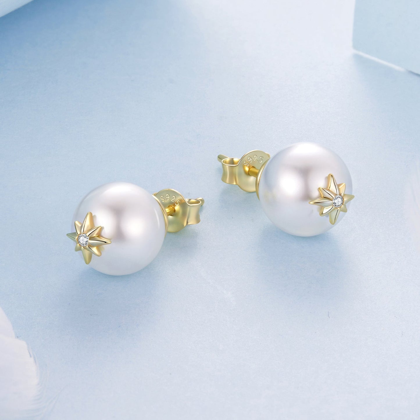 925 Sterling Silver Earrings with CZ and Synthetic Pearl for Women