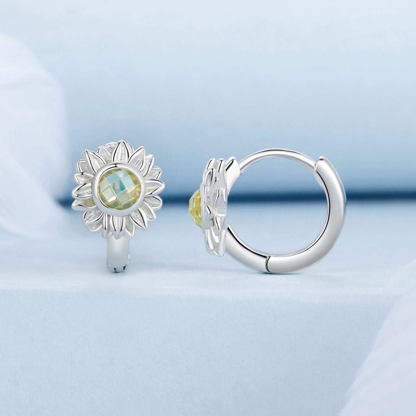 925 Sterling Silver Earrings with Transparent Glass, 12x9mm Size for Women