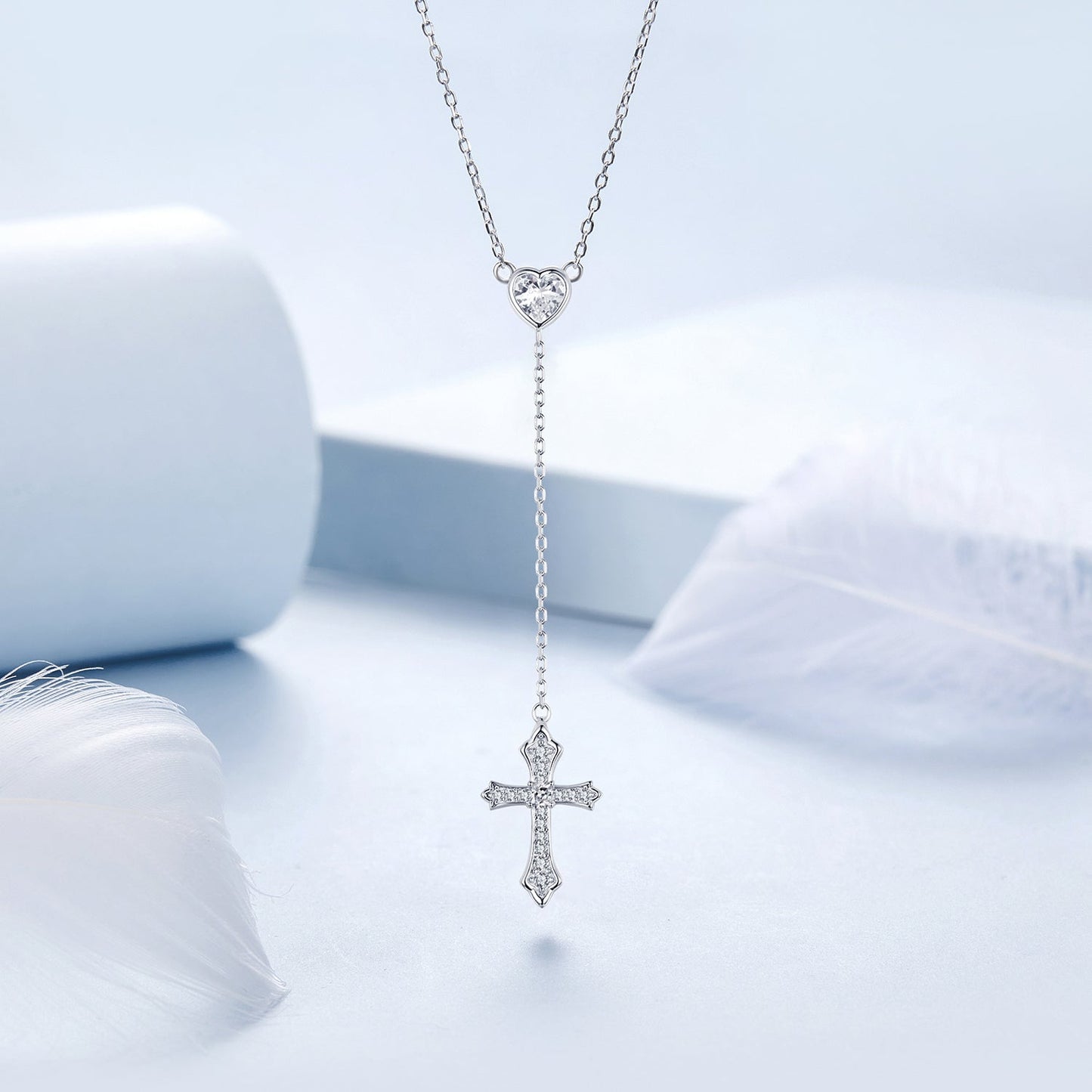 925 Sterling Silver White Gold Plated Necklace with CZ Pavé Setting for Women