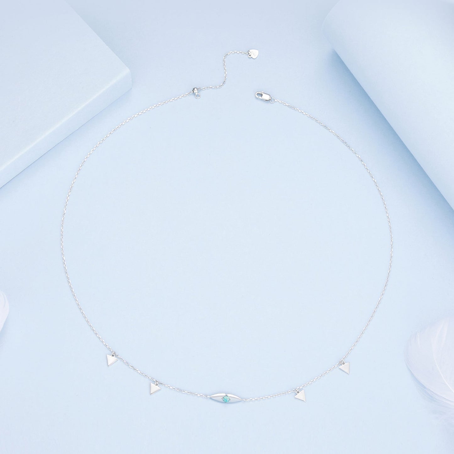 925 Sterling Silver Opal Pendant Necklace for Women - 40+5cm Adjustable Length
