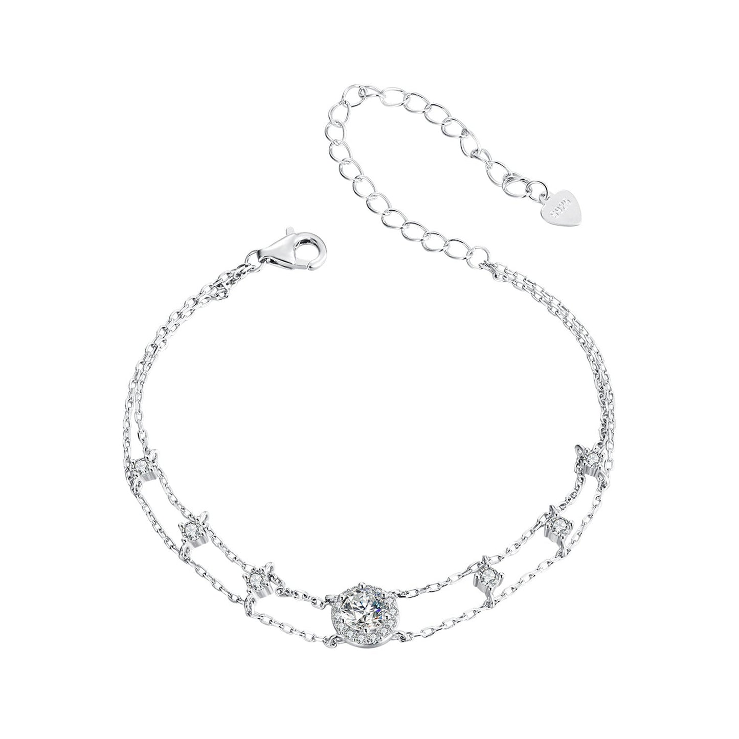 925 Sterling Silver 5.0mm Moissanite Bracelet with CZ and White Gold Plating for Women
