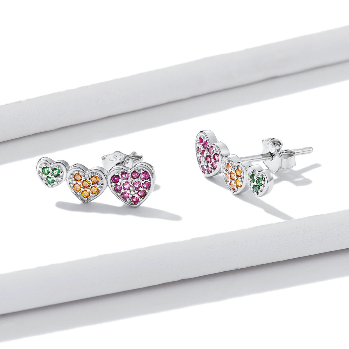 925 Sterling Silver Earrings with Pavé Setting and Plated Platinum, Size: 0.5*1.3cm, Women