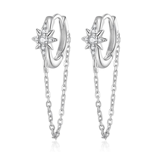 925 Sterling Silver Earrings with Pavé Setting and Platinum Plating, 2.7 x 0.6 cm for Women