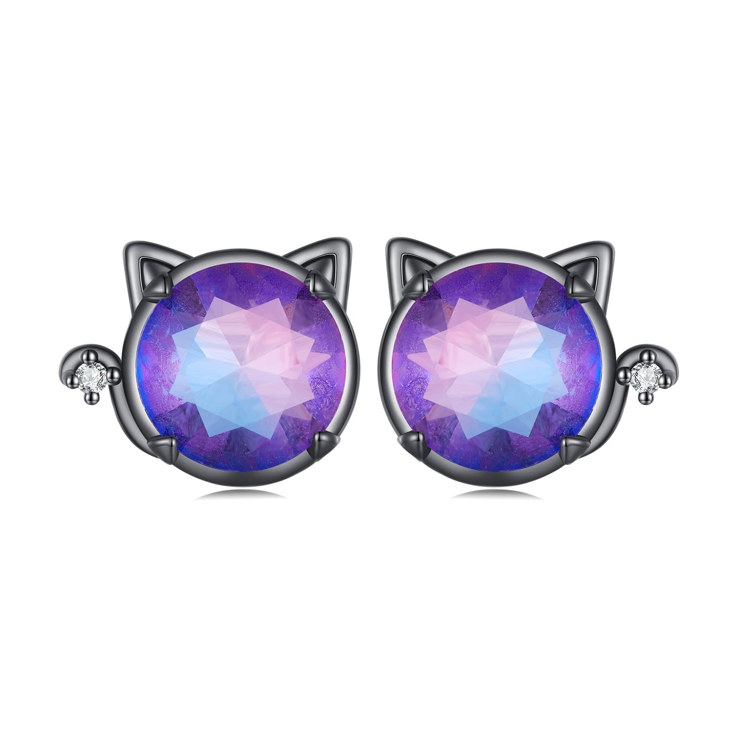 925 Sterling Silver Earrings with Pavé CZ and Transparent Glass in Black Gold, 1.0*1.2cm, for Women