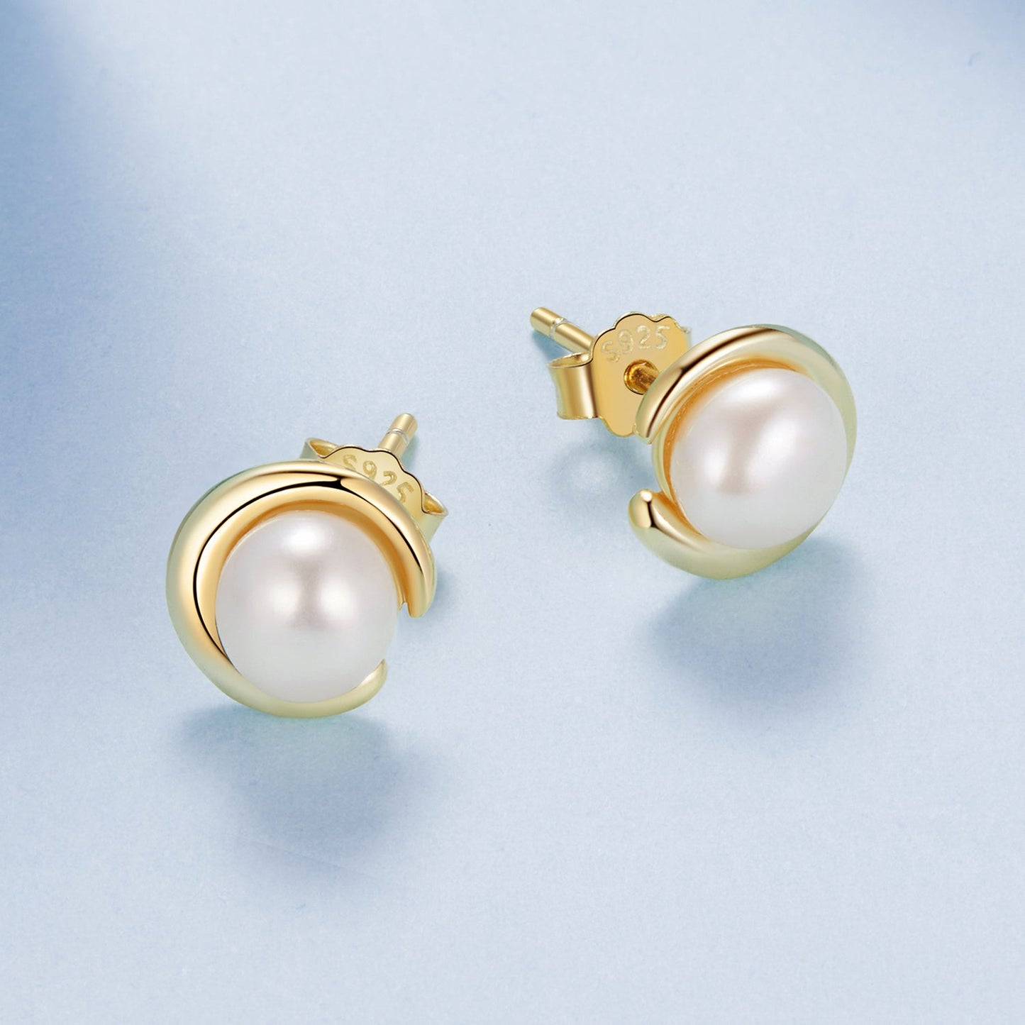 925 Sterling Silver Freshwater Pearl Gold Plated Earrings