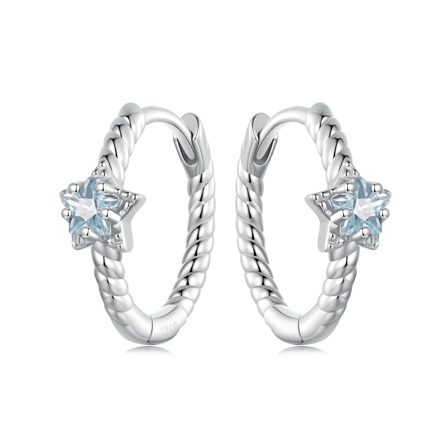 925 Sterling Silver Earrings with CZ and White Gold Plating, 1.3cm for Women